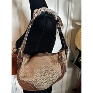 Vintage 2005 Coach Signature C Suede Ergo Hobo Shoulder Bag 1450 + Satin Scarf